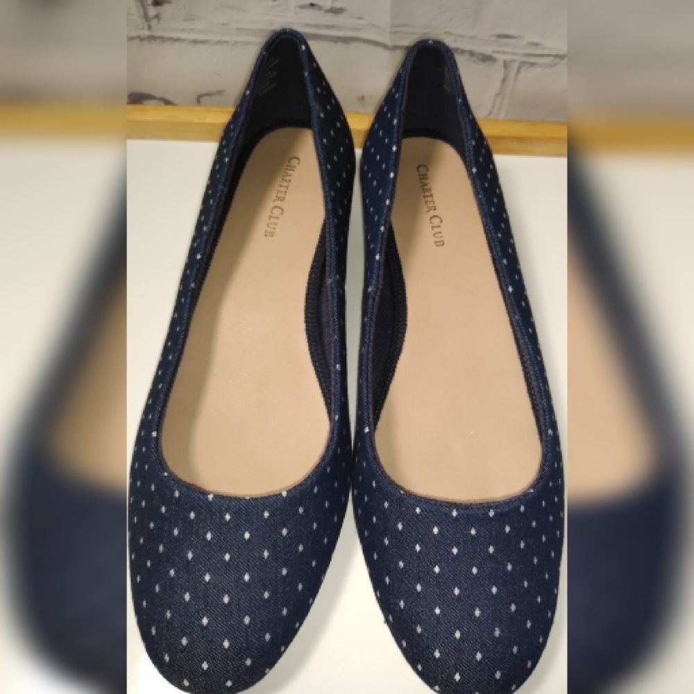 Charter Club denim polkadots flat ballerinas #8 - Picture 3 of 7